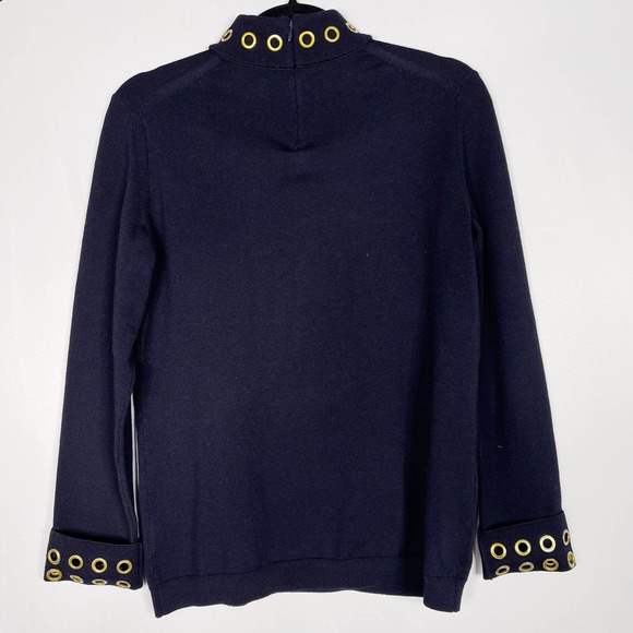 Tory Burch Navy Blue Small S Grommet Turtleneck Sweater Merino Wool Thick Knit - Picture 2 of 11